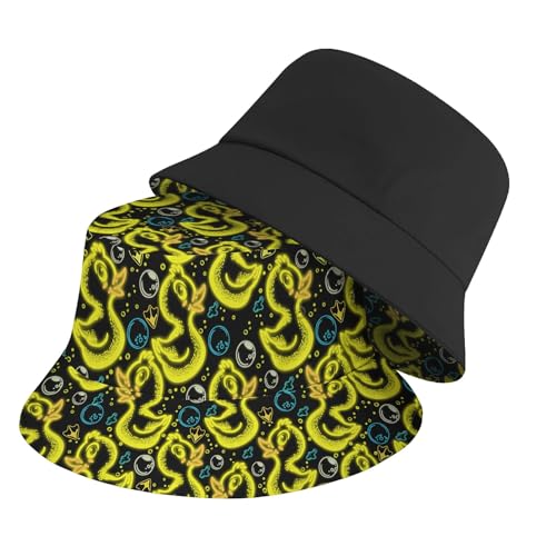 Amasnay Neon Bucket Hat Cotton Double-Side-Wear Reversible Sun Hat for Women Men, Summer Vacation Travel Beach Fisherman Hat - color: Neon Duck