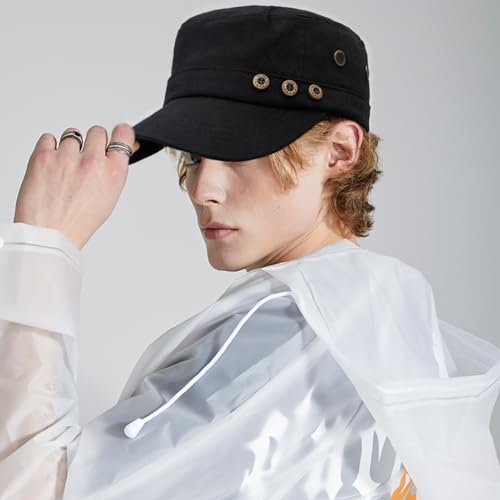 Cadet Army Hat 2 Pieces Flat Top Cap Unisex Military Hat for Women Men - color: Black C + Grey C