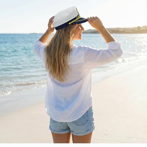Captain Hat for Adults, Adjustable Sailor Hat, Navy, Nautical and Halloween Party Costume Accessory - color: White
