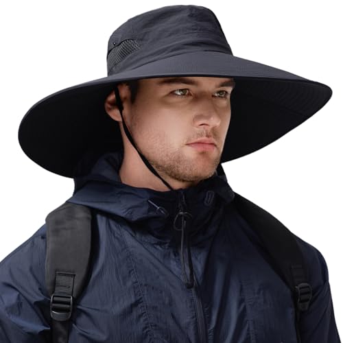 Wide Brim Sun Hat for Men Women UV Protection Bucket Fishing Hats - color: Black Solid