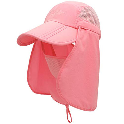 Surblue Baseball Sun Cap with Removable Neck Flap and Face Mask UPF 50+ - color: Pink, size: Small