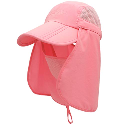 Surblue Baseball Sun Cap with Removable Neck Flap and Face Mask UPF 50+ - color: Pink, size: Small