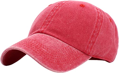 KBETHOS Classic Unisex Cotton Adjustable Low Crown Baseball Cap – Plain Dad Hat - color: Red Pigment Dyed (1 Pack)