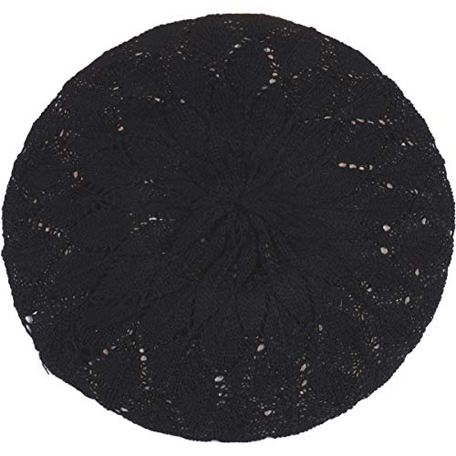 BYOS Chic Parisian Style Soft Lightweight Crochet Cutout Knit Beret Beanie Hat - color: 2-pack Leafy Red Wine & Black