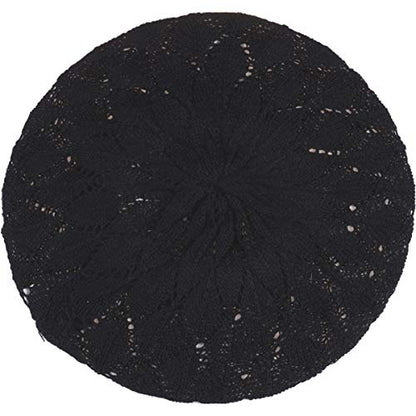 BYOS Chic Parisian Style Soft Lightweight Crochet Cutout Knit Beret Beanie Hat - color: 2-pack Leafy Red Wine & Black