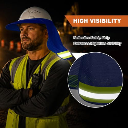 Hard Hat Sun Shade, Full Brim Mesh Neck Sun Shield with Reflective Strip, High Visibility Visor Neck Shade for Hard Hat Accessories, 2 Packs Blue - color: Blue