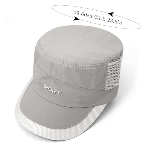 Cadet Army Cap Mesh Quick Qry Flat Top Cap Military Hat for Men Women - color: Light Gray