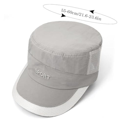 Cadet Army Cap Mesh Quick Qry Flat Top Cap Military Hat for Men Women - color: Light Gray
