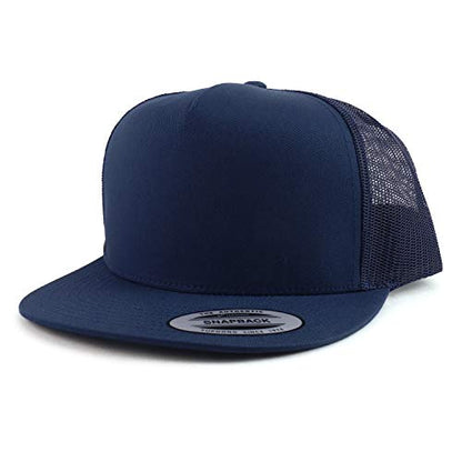 Armycrew Oversize XXL Structured Blank 5 Panel Flatbill Snapback Mesh Cap - color: Navy, size: XX-Large