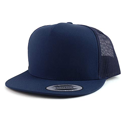 Armycrew Oversize XXL Structured Blank 5 Panel Flatbill Snapback Mesh Cap - color: Navy, size: XX-Large