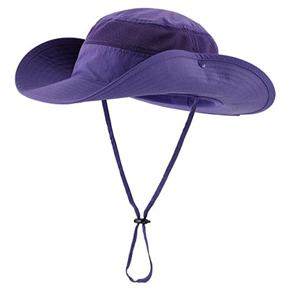 Connectyle UPF 50+ Wide Brim Sun Hat for Men Breathable Cowboy Boonie Hats Outdoor Bucket Hat for Fishing Hiking Safari - color: Purple