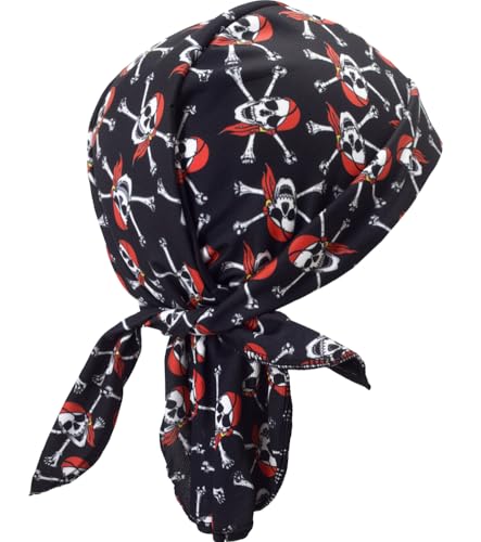 Sweat Wicking Do Rags Skull Caps, Cooling Hip Hop Hat, Beanie Durag Motorcycle Head Wrap Doo Rag Liner for Men Women - color: Red Hat Skull