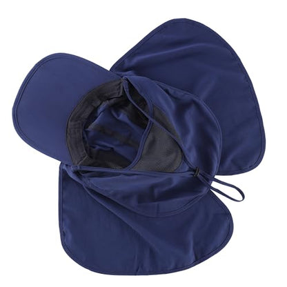 Connectyle Men's Foldable Baseball Sun Cap with Removable Face Mask Neck Flap Cover UPF 50+ Sun Protection Fishing Hiking Hat - color: Navy