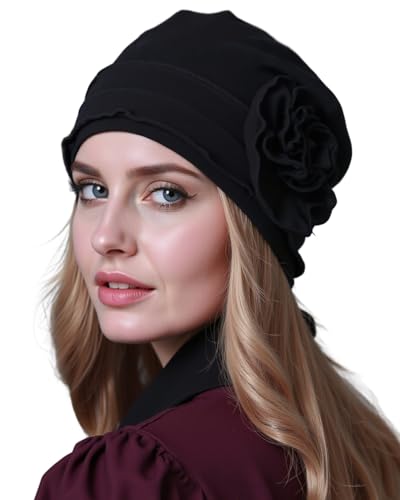 osvyo Chemo Headwear Turban Cap for Women - Cancer Beanie Hair Loss Sealed Packaging - color: Cotton Black