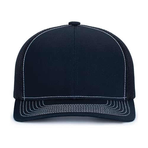 Pacific Headwear Contrast Stitch Trucker Snapback - color: Navy/White