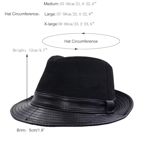 Genuine Leather Jazz Hat Short Brim Classic Fedora Porkpie Hat - color: Black, size: Large