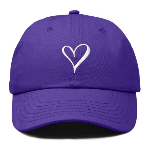 Hand Drawn Heart Hat Womens Embroidered Baseball Cap - color: Purple