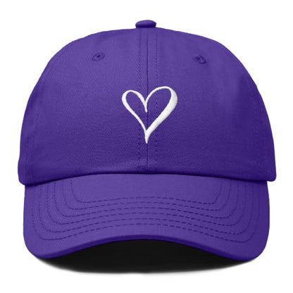 Hand Drawn Heart Hat Womens Embroidered Baseball Cap - color: Purple