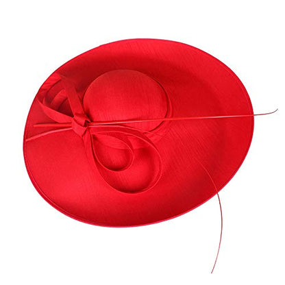 Royal Ladies Sinamay Weddings Hats Fascinators Big Brim Kentucky Church Fedoras Hat - color: Red