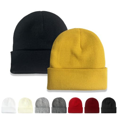 NPQQUAN 2 Packs Beanie for Men Women Winter Hats for Mens Beanie Skull Cap - color: Black+ginger
