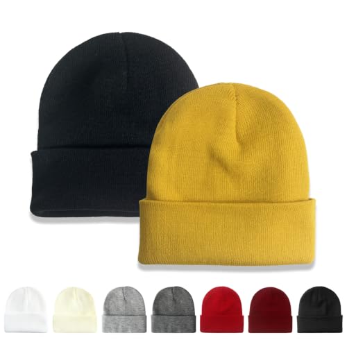 NPQQUAN 2 Packs Beanie for Men Women Winter Hats for Mens Beanie Skull Cap - color: Black+ginger