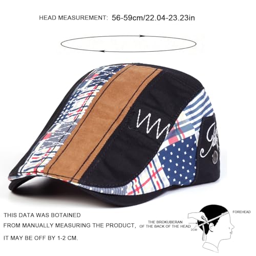 Classic Flat Cap for Men, Adjustable Cotton Newsboy Cap - color: Black 3