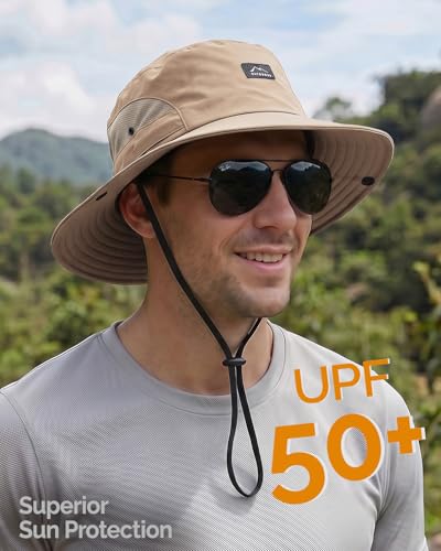 Hat Hut Hiking Hat, UPF50+ Wide Brim Sun Bucket Hats for Men Women, UV Protection, Fishing Outdoor Safari - color: Khaki