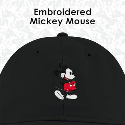 Disney Mickey Mouse Embroidered Cotton Adjustable Dad Hat with Curved Brim - color: Black