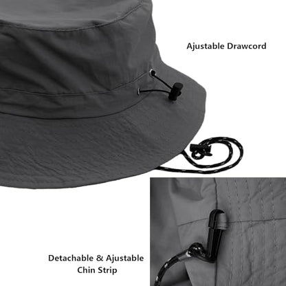 woogwin Waterproof Bucket Rain Hat with Chin Strap Quick Dry Packable Boonie Sun Hat Safari Hat UV Protection - color: Darkgrey