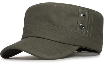 Cadet Army Cap Unisex Military Hat Adjustable Flat Top Cap Baseball Cap - color: Round Button Army Green