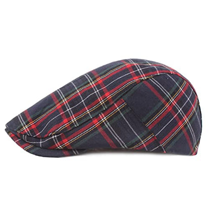 QHFHULV Newsboy Cap for Men Cotton Flat Gatsby Ivy Golf Cabbie Driving Hat - color: Plaid Navy