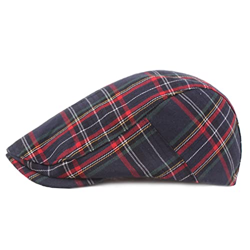 QHFHULV Newsboy Cap for Men Cotton Flat Gatsby Ivy Golf Cabbie Driving Hat - color: Plaid Navy