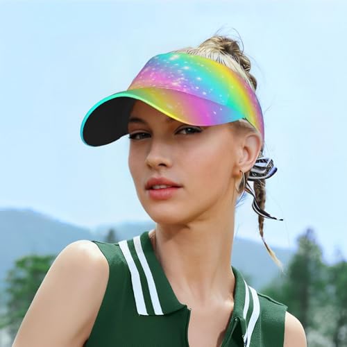 Unisex Sports Sun Visor Hats Adjustable Lightweight Packable Printed Empty Top Cap for Running Pickleball Golf Tennis - color: Ombre Rainbow Galaxy