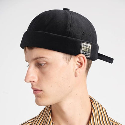 Glamorstar Dome Brimless Hats for Women Men Sailor Docker Beanie Cap Hip Hop Hats - color: Black D