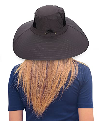 Leotruny Women Super Wide Brim Sun Hat UPF50+ Waterproof Bucket Hat - color: C03-dark Gray