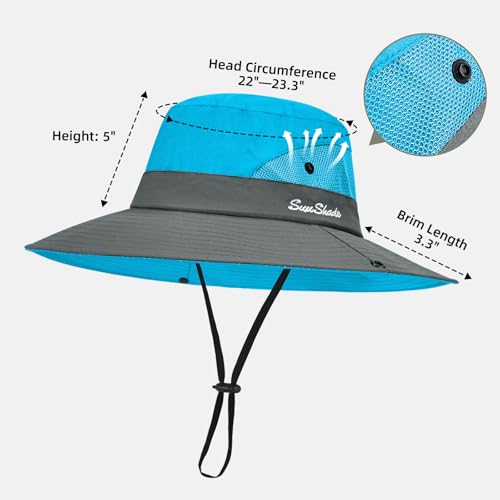 Rosoz Ponytail Sun Bucket Hats for Women UV Protection Foldable Wide Brim - color: 1-blue