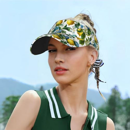 Unisex Adjustable Sports Sun Visor - color: Blue Floral Lemon