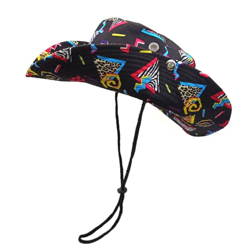 Sun Bucket Hat for Men Women Fishing Beach Safari Trendy Cotton Cowboy Cap for Golf Hiking Hunting Outdoor Boonie - color: Colorful Geometric