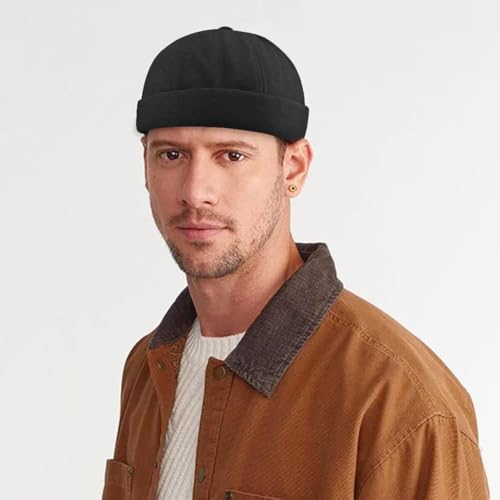 Mens Docker Cap – Brimless Beanie Skull Cap Retro Rolled Cuff Adjustable Cotton - color: Mountain Embroidery