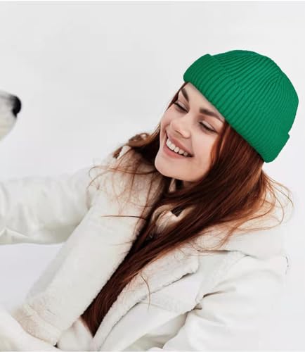 ROYBENS Swag Wool Knit Cuff Short Fisherman Beanie for Men Women Winter Hat - color: 1pcs-kelly Green-thick Double Layer