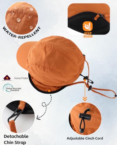 Home Prefer Waterproof Men's Winter Hats with Visor Warm Fleece Lined Baseball Cap Earflaps Trooper Trapper Hat for Men - color: Brown
