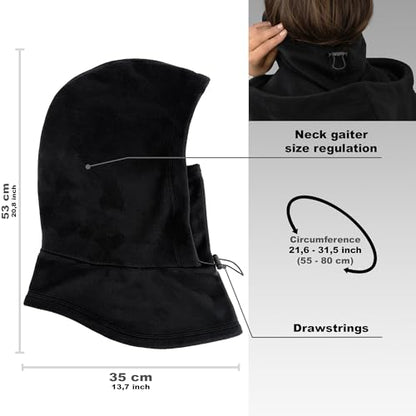 Fleece Balaclava Over Helmet - Warm Helmet Ninja Hood - Snowboard Hooded Hat Neck Gaiter Ski Mask - color: Black, size: One Size