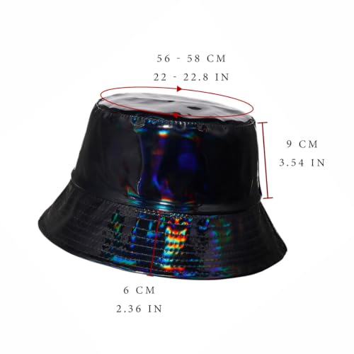 Unisex Black Bucket Hat Waterproof Rain Hat Reversible Shiny Rave Bucket Hat for Concert Festival - color: B1:black