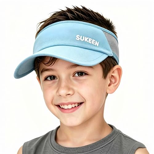 Sukeen Kids Sun Visor Hat for Girls Boys UPF50+ Lightweight Cooling Stretchable Packable Sun Hat - color: Sky Blue