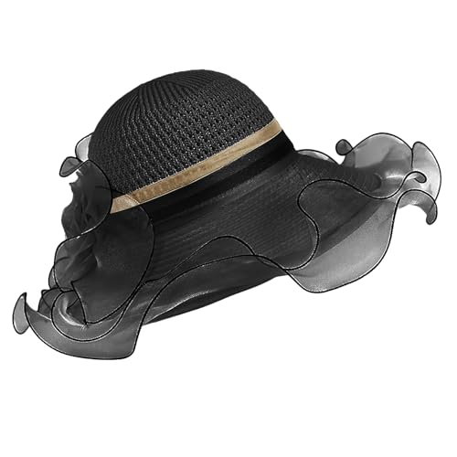 Floral Church Wide Brim Sun Hat, Breathable Derby Tea Party Hat - color: Black
