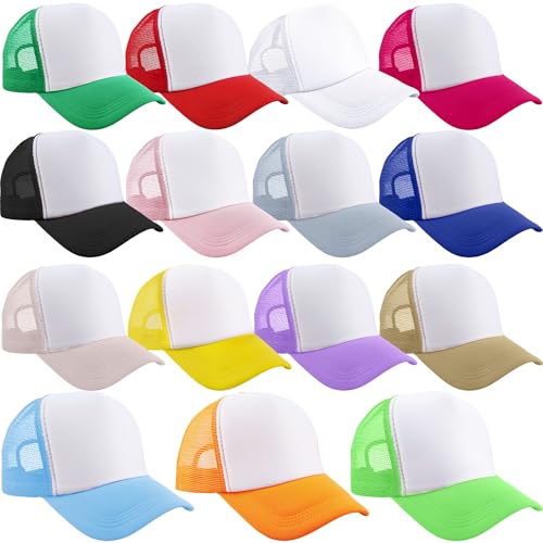 15 Pack Trucker Hats Baseball Caps Adjustable Blank Mesh Hats for Adult Family Outing Park Sports Activities - color: Color Set 5