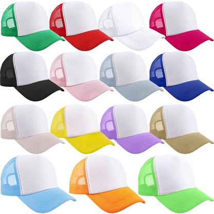 15 Pack Trucker Hats Baseball Caps Adjustable Blank Mesh Hats for Adult Family Outing Park Sports Activities - color: Color Set 5