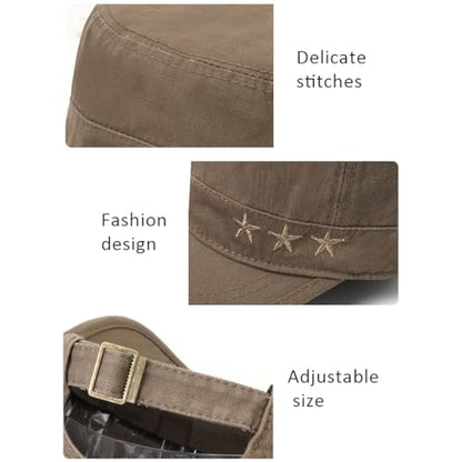 Cadet Hat Flat Top Hats Army Military Caps for Men Women - color: Brown 7