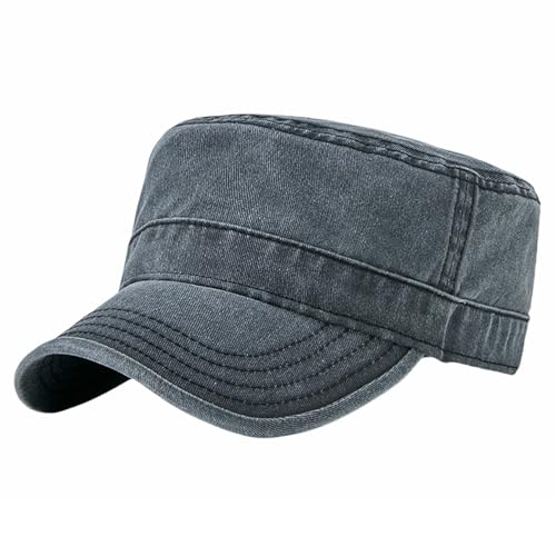 Denim Wash Military Cadet Cap Dad Casual Army Flat Top Sun Hat Big Head Men Women Large Baseball Caps M XL - color: Black