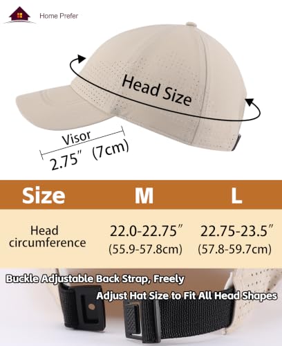 Home Prefer Mens Womens UPF50+ Sun Hat Athletic Adjustable Baseball Cap Quick Dry UV Protection Workout Running Golf Hat - color: Light Khaki, size: Medium